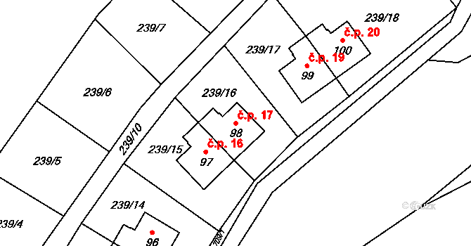 Vysoký Potok 17, Malá Morava na parcele st. 98 v KÚ Vysoký Potok, Katastrální mapa