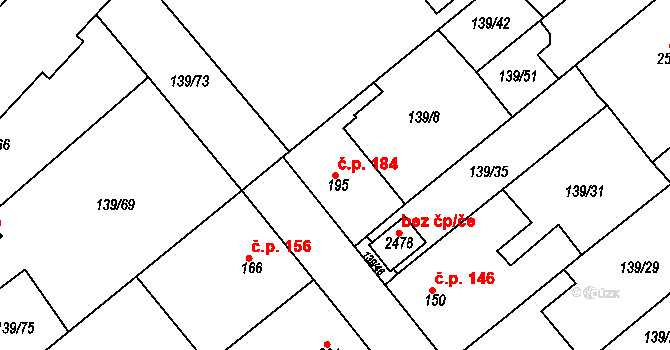 Lobeček 184, Kralupy nad Vltavou na parcele st. 195 v KÚ Lobeček, Katastrální mapa