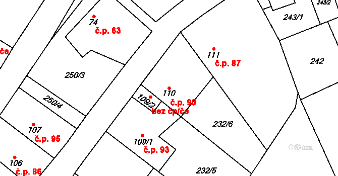 Červený Újezd 90 na parcele st. 110 v KÚ Červený Újezd, Katastrální mapa