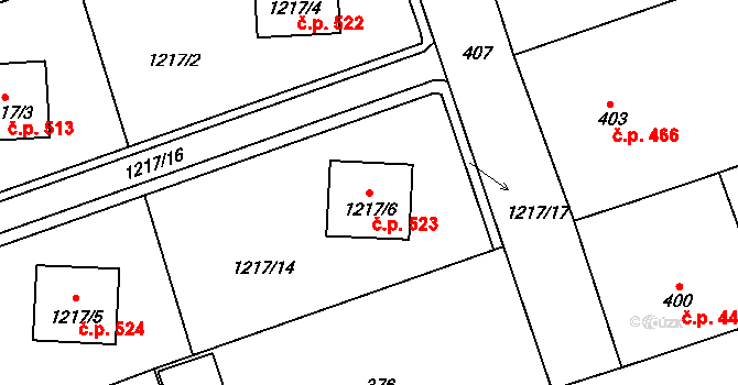 Líně 523 na parcele st. 1217/6 v KÚ Líně, Katastrální mapa