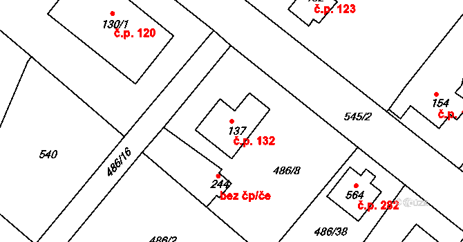 Hrádek 132 na parcele st. 137 v KÚ Hrádek u Rokycan, Katastrální mapa