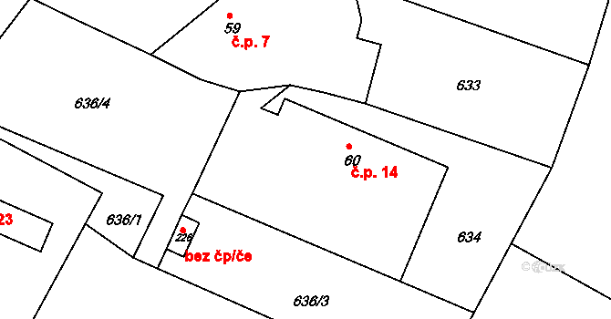 Pelechov 14, Lipoltice na parcele st. 60 v KÚ Lipoltice, Katastrální mapa
