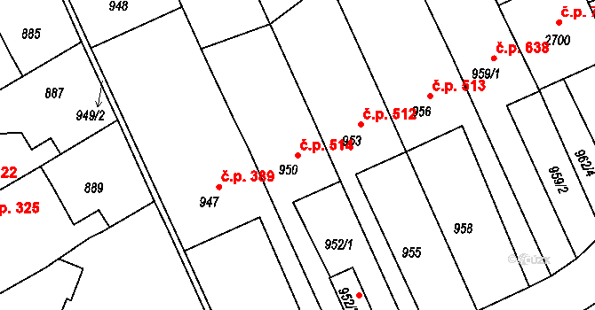 Jedovnice 514 na parcele st. 950 v KÚ Jedovnice, Katastrální mapa