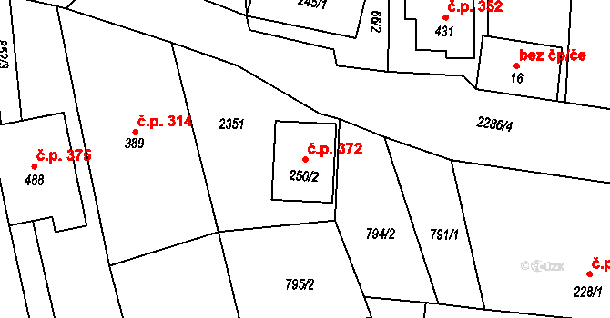 Násedlovice 372 na parcele st. 250/2 v KÚ Násedlovice, Katastrální mapa