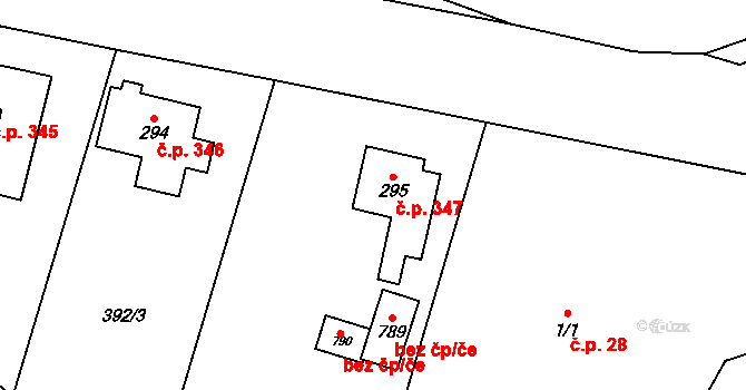 Veřovice 347 na parcele st. 295 v KÚ Veřovice, Katastrální mapa
