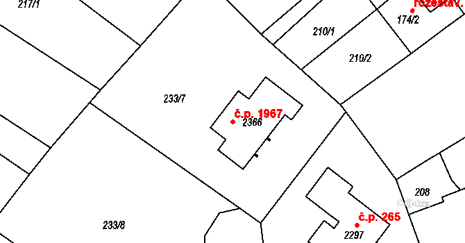Tišnov 1967 na parcele st. 2366 v KÚ Tišnov, Katastrální mapa