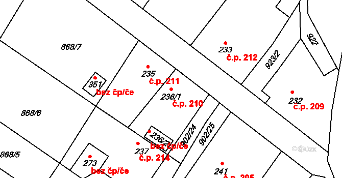 Hředle 210 na parcele st. 236/1 v KÚ Hředle, Katastrální mapa