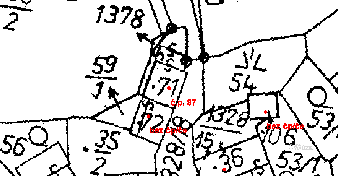 Veselá 87 na parcele st. 71 v KÚ Veselá u Častrova, Katastrální mapa