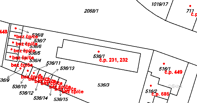 Blatná 231,232 na parcele st. 536/1 v KÚ Blatná, Katastrální mapa