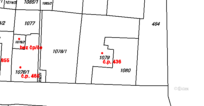 Podbořany 436 na parcele st. 1079/1 v KÚ Podbořany, Katastrální mapa