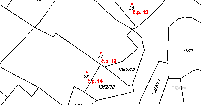 Podmoky 13 na parcele st. 21 v KÚ Podmoky u Golčova Jeníkova, Katastrální mapa