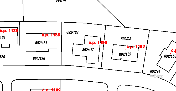 Srubec 1190 na parcele st. 892/163 v KÚ Srubec, Katastrální mapa