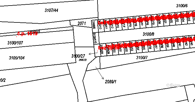 Praha 97809152 na parcele st. 3100/27 v KÚ Braník, Katastrální mapa