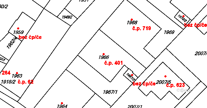 Pohořelice 401 na parcele st. 1966 v KÚ Pohořelice nad Jihlavou, Katastrální mapa
