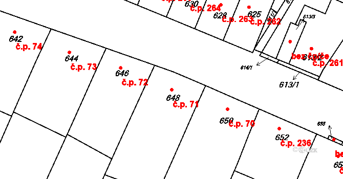 Sedlec 71 na parcele st. 648 v KÚ Sedlec u Mikulova, Katastrální mapa