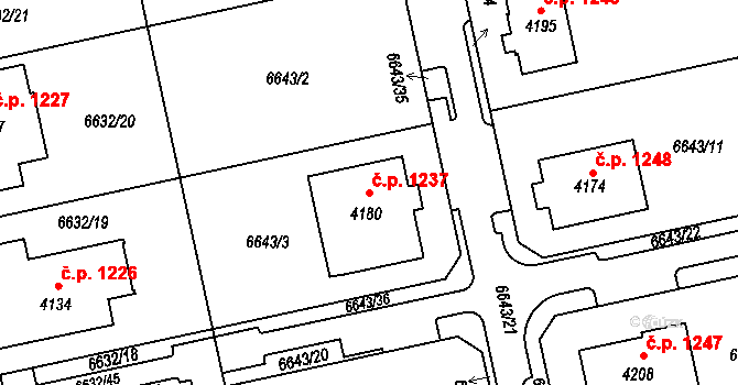 Horní Předměstí 1237, Polička na parcele st. 4180 v KÚ Polička, Katastrální mapa