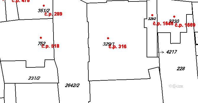 Lipník nad Bečvou I-Město 316, Lipník nad Bečvou na parcele st. 329/1 v KÚ Lipník nad Bečvou, Katastrální mapa