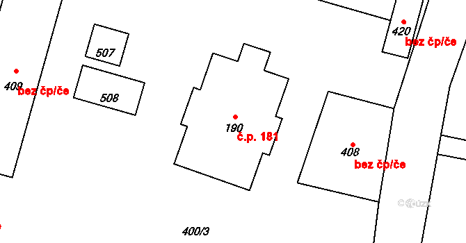 Křinec 181 na parcele st. 190 v KÚ Křinec, Katastrální mapa