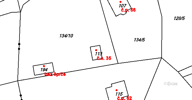 Rájec 35, Černava na parcele st. 113 v KÚ Rájec u Černavy, Katastrální mapa