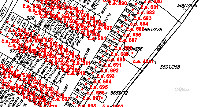 Jihlava 690 na parcele st. 5661/35 v KÚ Jihlava, Katastrální mapa