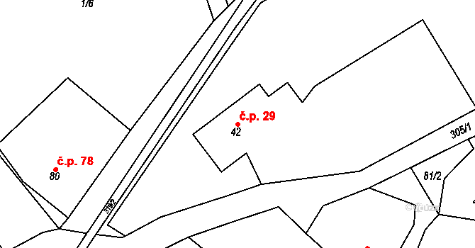Vysoká Pec 29, Bohutín na parcele st. 42 v KÚ Vysoká Pec u Bohutína, Katastrální mapa