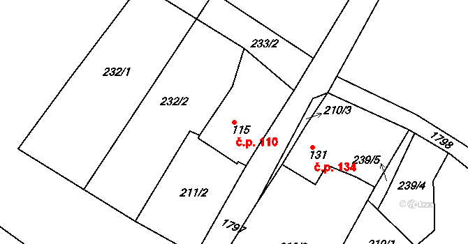 Opatov 110, Luby na parcele st. 115 v KÚ Opatov u Lubů, Katastrální mapa