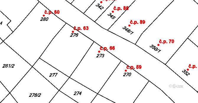 Radslavice 66 na parcele st. 273 v KÚ Radslavice u Vyškova, Katastrální mapa