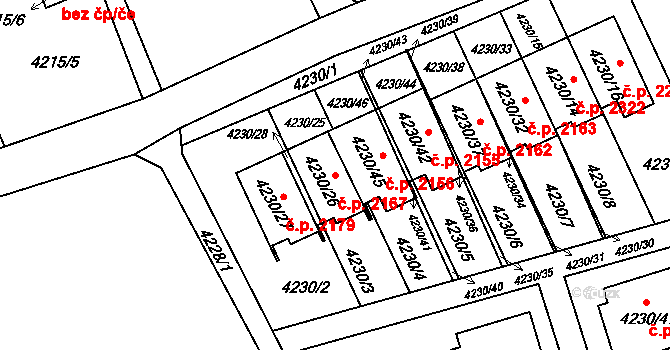 Pod Bezručovým vrchem 2167, Krnov na parcele st. 4230/26 v KÚ Krnov-Horní Předměstí, Katastrální mapa