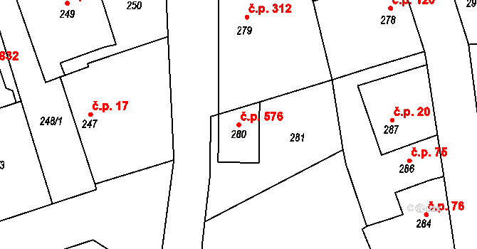 Libušín 576 na parcele st. 280 v KÚ Libušín, Katastrální mapa