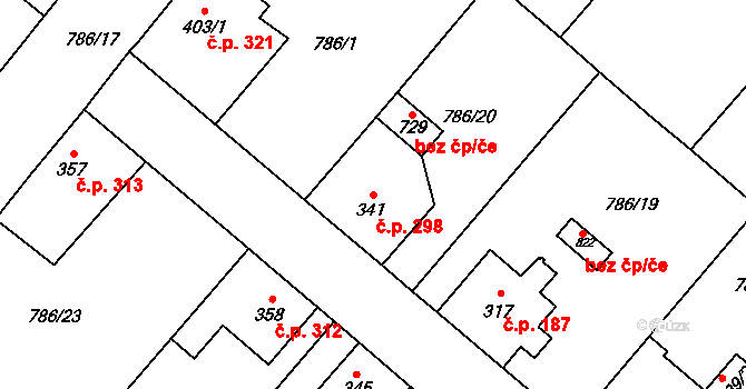 Cerhenice 298 na parcele st. 341 v KÚ Cerhenice, Katastrální mapa