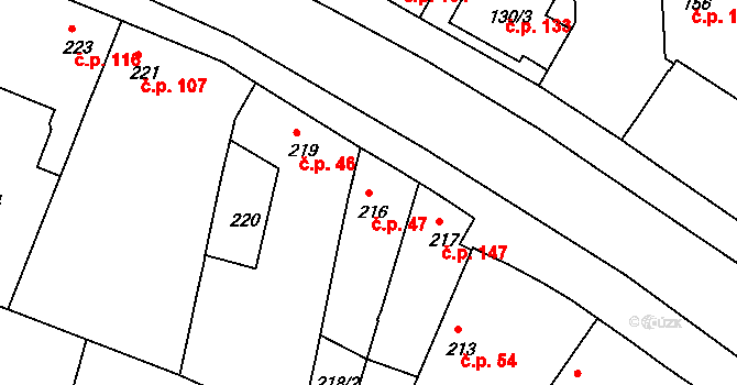 Mochov 47 na parcele st. 216 v KÚ Mochov, Katastrální mapa