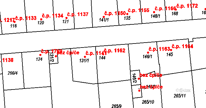 Švermov 1162, Kladno na parcele st. 144 v KÚ Hnidousy, Katastrální mapa