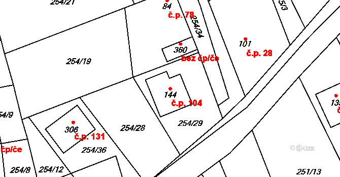 Bubovice 104 na parcele st. 144 v KÚ Bubovice, Katastrální mapa