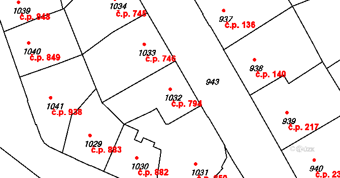 Děčín IV-Podmokly 794, Děčín na parcele st. 1032 v KÚ Podmokly, Katastrální mapa