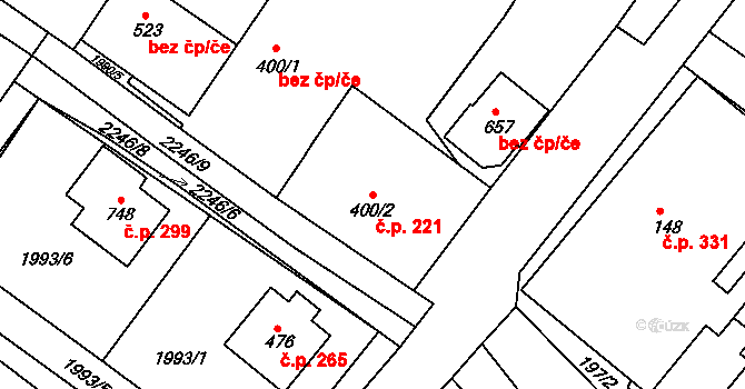 Osík 221 na parcele st. 400/2 v KÚ Osík, Katastrální mapa