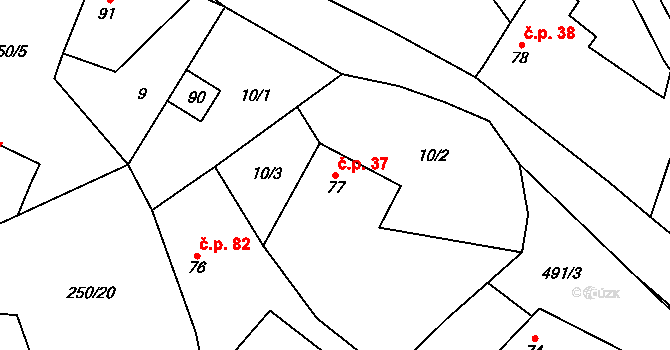 Třebovětice 37, Cerekvice nad Bystřicí na parcele st. 77 v KÚ Třebovětice, Katastrální mapa
