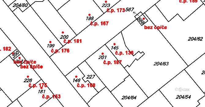 Sulejovice 187 na parcele st. 201 v KÚ Sulejovice, Katastrální mapa