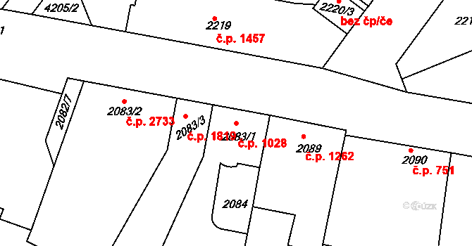 Roudnice nad Labem 1028 na parcele st. 2083/1 v KÚ Roudnice nad Labem, Katastrální mapa