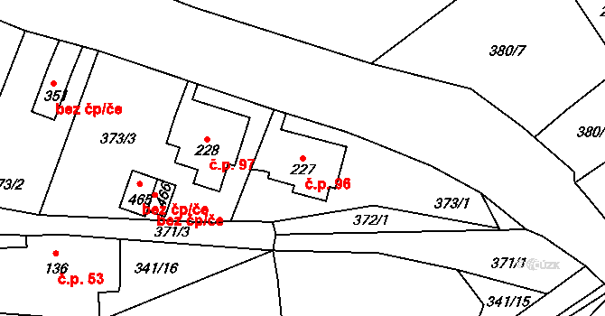 Děčín XXVII-Březiny 96, Děčín na parcele st. 227 v KÚ Březiny u Děčína, Katastrální mapa
