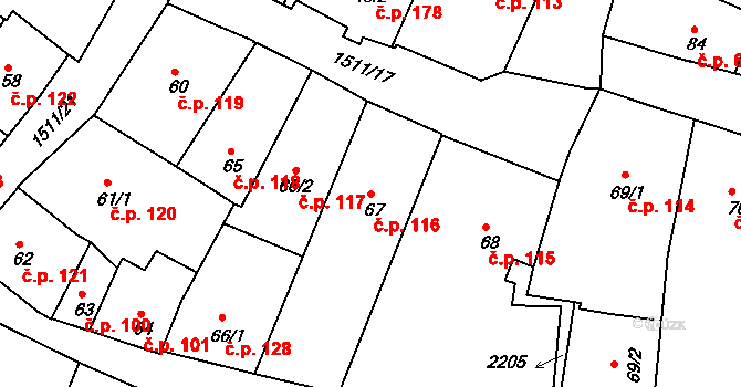 Prachatice I 116, Prachatice na parcele st. 67 v KÚ Prachatice, Katastrální mapa