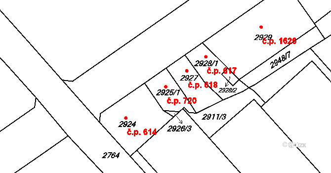 Střekov 720, Ústí nad Labem na parcele st. 2925/1 v KÚ Střekov, Katastrální mapa