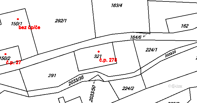 Jamné nad Orlicí 278 na parcele st. 321 v KÚ Jamné nad Orlicí, Katastrální mapa