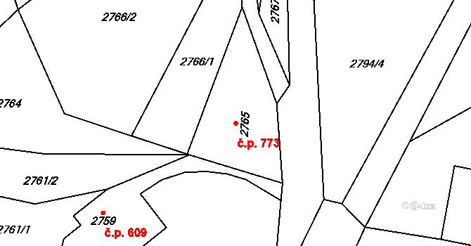 Žamberk 773 na parcele st. 2765 v KÚ Žamberk, Katastrální mapa