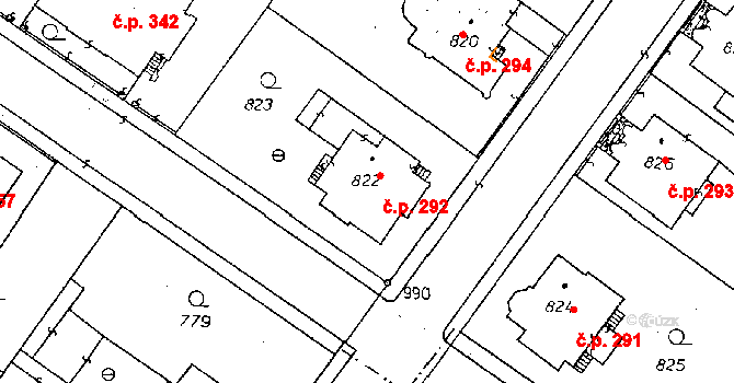 Poděbrady II 292, Poděbrady na parcele st. 822 v KÚ Poděbrady, Katastrální mapa