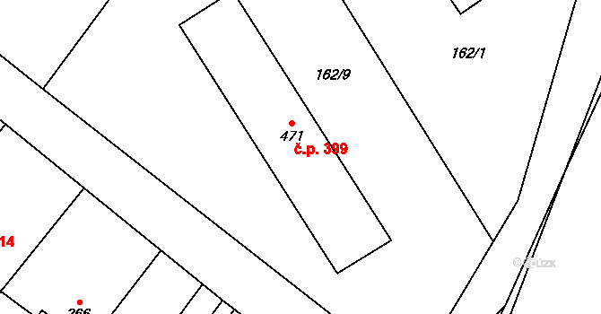 Velké Popovice 399 na parcele st. 471 v KÚ Velké Popovice, Katastrální mapa