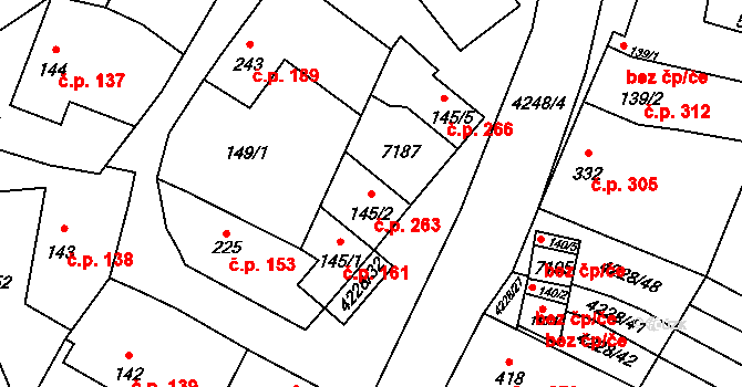 Mohelno 263 na parcele st. 145/2 v KÚ Mohelno, Katastrální mapa