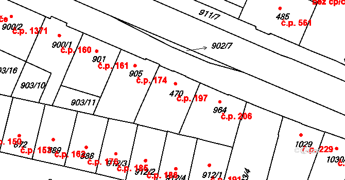 Horka-Domky 197, Třebíč na parcele st. 470 v KÚ Třebíč, Katastrální mapa