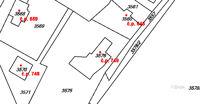 Smržovka 749 na parcele st. 3576 v KÚ Smržovka, Katastrální mapa