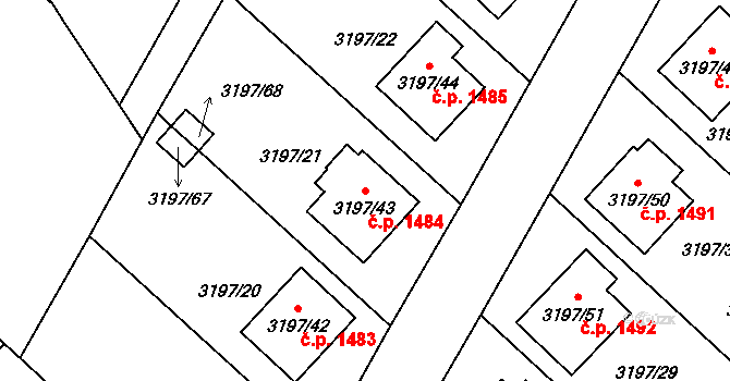 Pelhřimov 1484 na parcele st. 3197/43 v KÚ Pelhřimov, Katastrální mapa