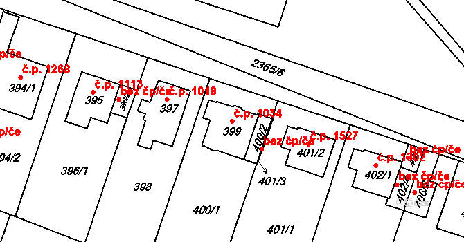 Trnovany 1034, Teplice na parcele st. 399 v KÚ Teplice-Trnovany, Katastrální mapa